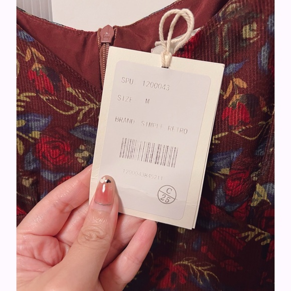 NWT Simple Retro Burgandy Sheer Floral Mini Dress Size M Runs Small - Picture 6 of 11